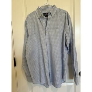 Vineyard Vines Men’s Whale Shirt Classic Fit 100% Cotton Sz Large blue Check